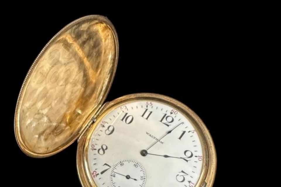 John Jacob Astor’s gold pocket watch broke the record for the highest price ever paid for Titanic memorabilia when it sold for £1.2m (€1.4m)