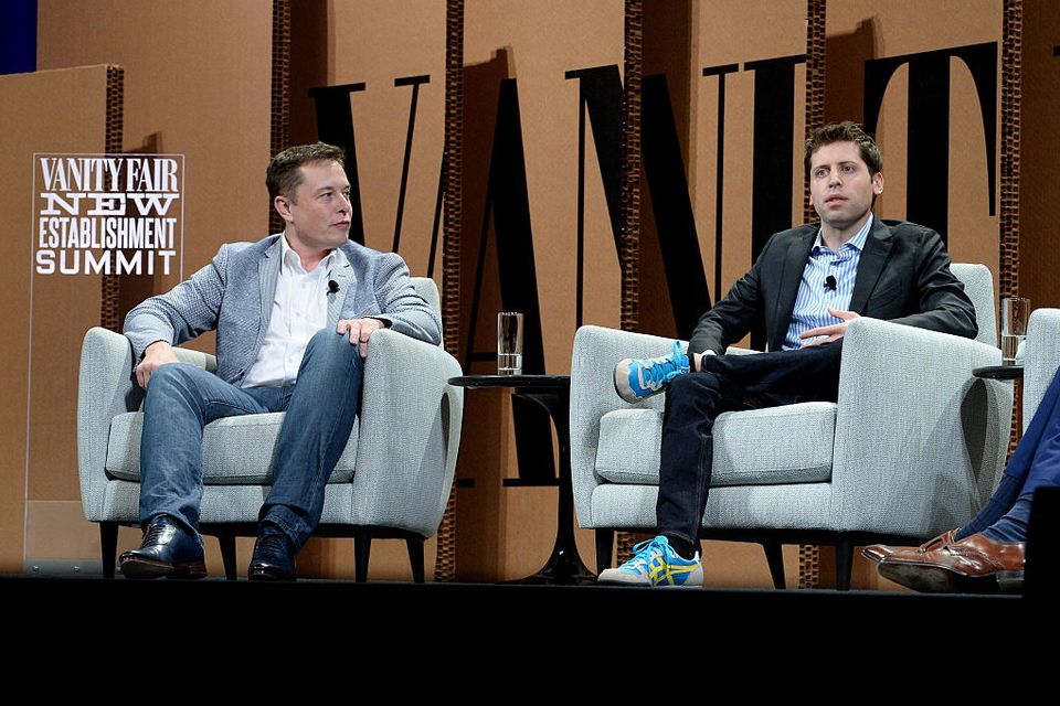 (L-R) Tesla Motors CEO and Product Architect Elon Musk and Y Combinator President Sam Altman speak onstage during "What Will They Think of Next? Talking About Innovation" at the Vanity Fair New Establishment Summit at Yerba Buena Center for the Arts on October 6, 2015 in San Francisco, California.  Photo by Michael Kovac/Getty