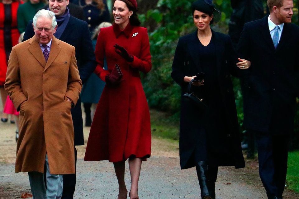 Britain's Prince Charles, Prince William, Duke of Cambridge and Catherine Duchess of Cambridge along with Prince Harry, Duke of Sussex and Meghan, Duchess of Sussex arrive at St Mary Magdalene's church for the Royal Family's Christmas Day service on the Sandringham estate in eastern England, Britain, December 25, 2018. REUTERS/Hannah McKay