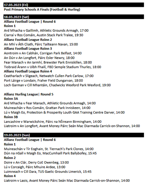 Fixtures released for 2023 National Hurling & Football leagues - Tipp FM