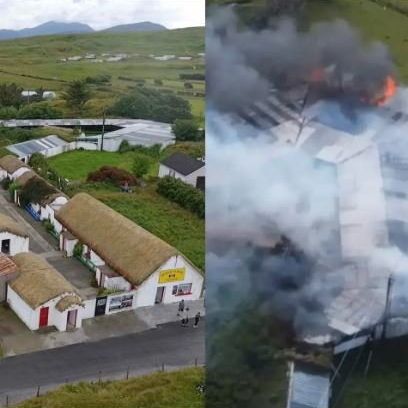 A fire destroyed two-thirds of the iconic Doagh Famine Village at Lagacurry, Ballyliffin on the Inishowen Peninsula 
