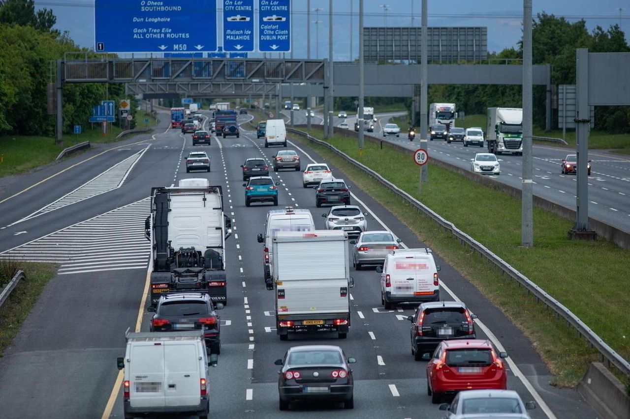 Morning traffic major delays on M50 after crash vehicle on fire