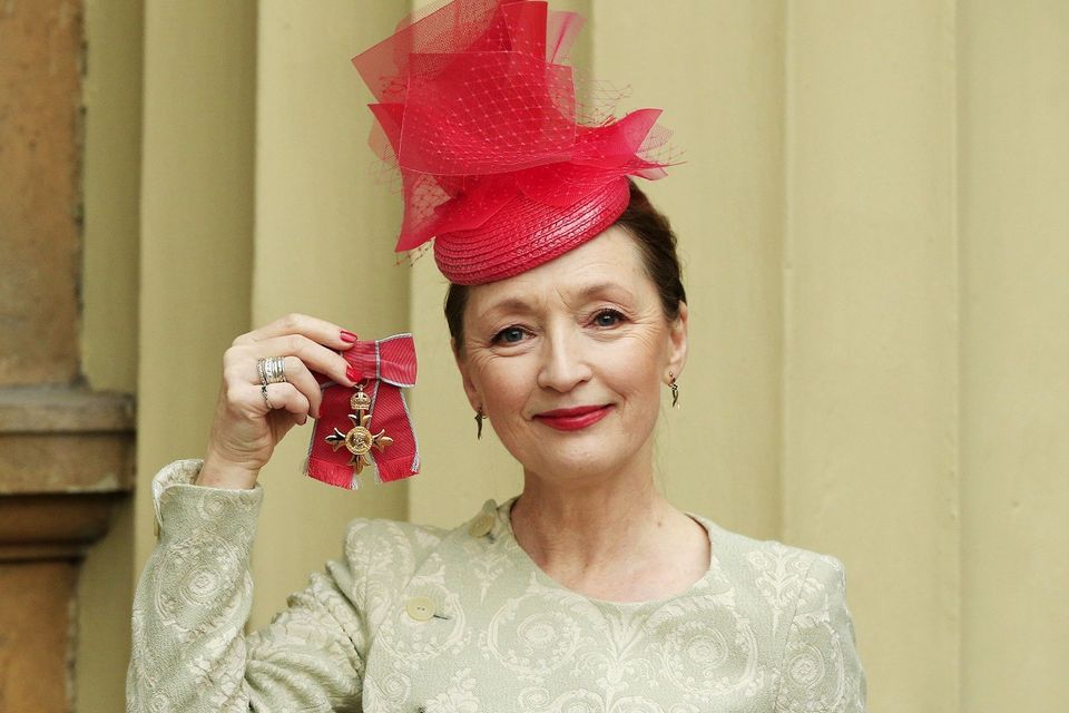 Actrress Lesley Manville after she was awarded an OBE by the Duke of Cambridge during an Investiture Ceremony at Buckingham Palace