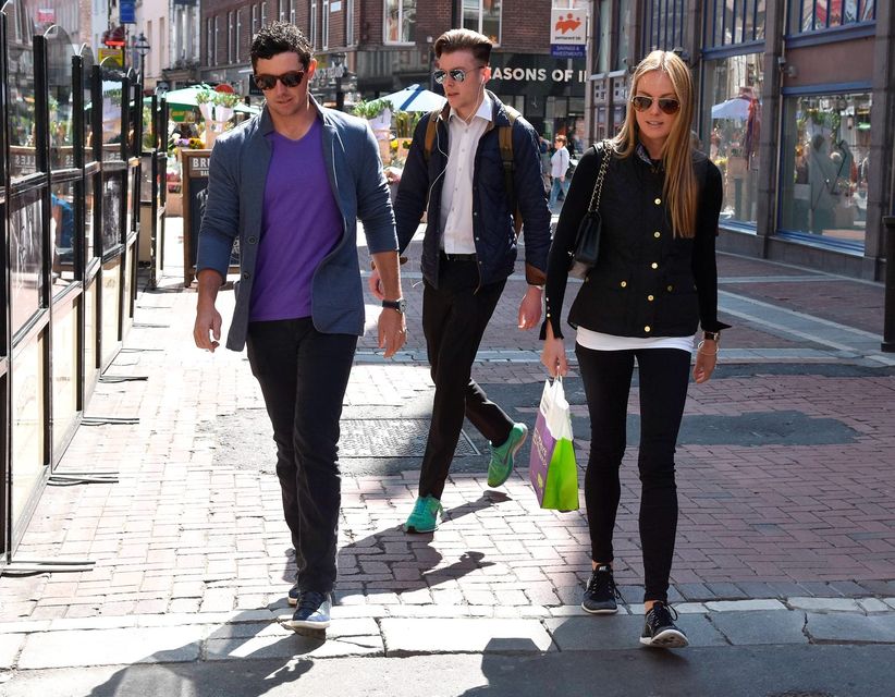 Rory McIlroy and fiancée Erica Stoll seen returning to The Wesbury Hotel after a stroll around Grafton Street