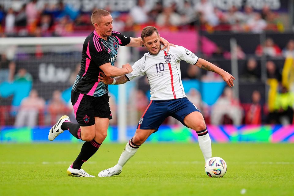 England's Jack Wilshere (right) and World XI's Dermot Kennedy battle for the ball during Soccer Aid for UNICEF 2025 at Old Trafford, Manchester. Picture date: Sunday June 15th, 2025. PA Photo. Photo credit should read: Martin Rickett/PA Wire.

RESTRICTIONS: Use subject to restrictions. Editorial use only, no commercial use without prior consent from rights holder.