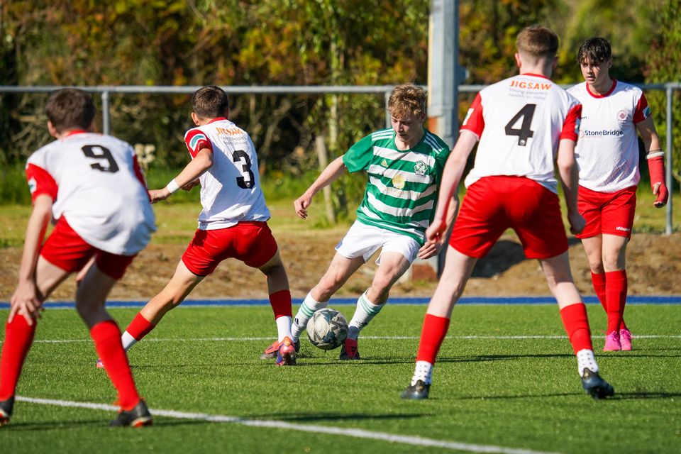 Action from Killarney Celtic versus Iveragh United in the Jimmy Falvey Memorial Youths Shield final at Mounthawk Park. Photo by Mark O'Sullivan