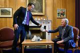 thumbnail: Taoiseach Leo Varadkar pours a cup of tea for EU Chief Brexit Negotiator Michel Barnier