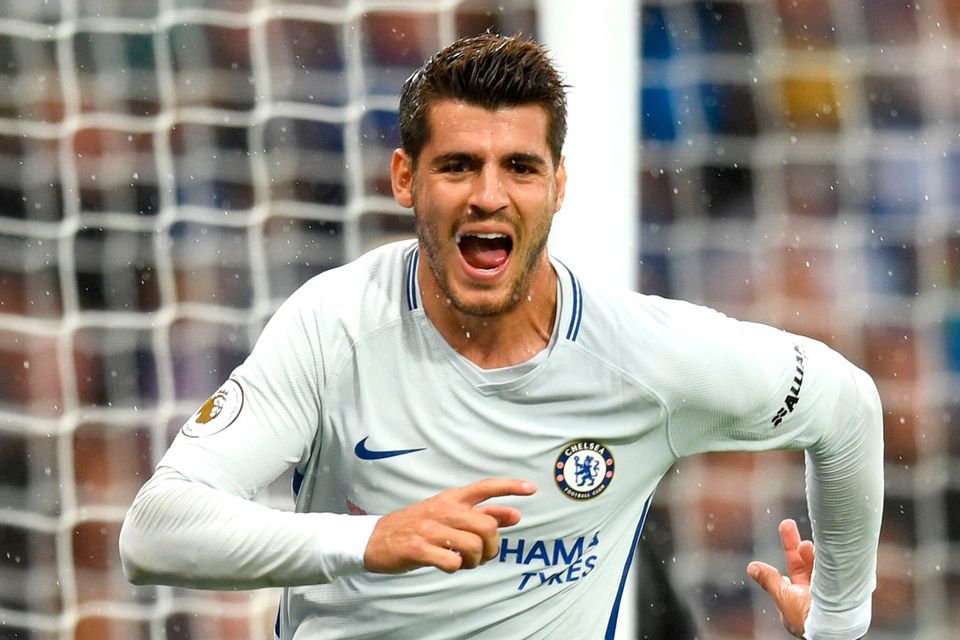 LEICESTER, ENGLAND - SEPTEMBER 09: Alvaro Morata of Chelsea celebrates scoring his sides first goal during the Premier League match between Leicester City and Chelsea at The King Power Stadium on September 9, 2017 in Leicester, England.  (Photo by Michael Regan/Getty Images)