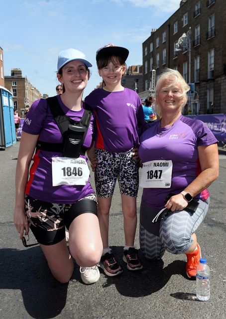 Three generations of Riedy family running together; Sophie Riedy, 8, her mum Abigail, left, and grandmother Naomi Riedy, from Laois Photo: Caroline Quinn