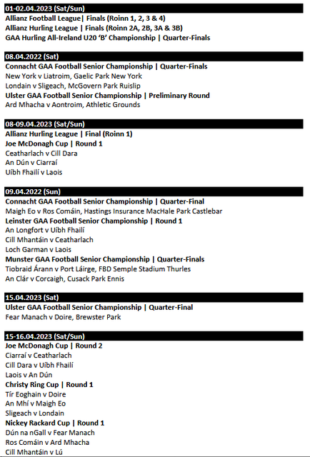 Start times changed for some Round 3 Championship fixtures - Cork GAA