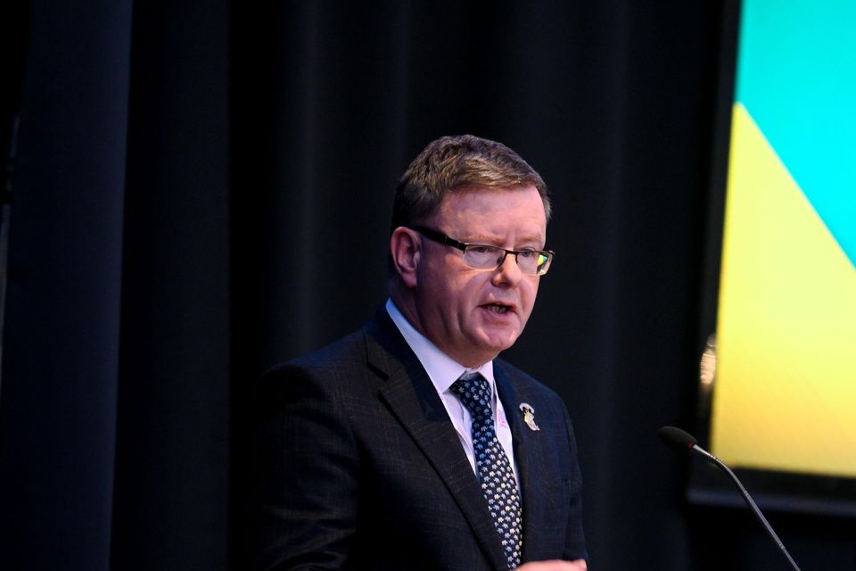 Camogie Association president Brian Molloy speaking at the LGFA Congress in March.