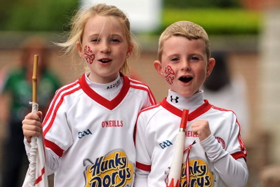 Tyrone supporters, Oisn, aged 6, and Aideen Lynch, aged 8, from Castlederg