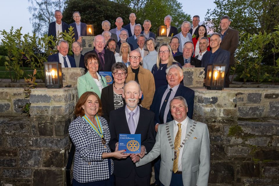 Grace O'Donnell Assistant District Governor, John O’Shea (Founding President Killarney Rotary Club 1983-1984), Barry Murphy (President Killarney Rotary Club 2023-2024) and members of Killarney Rotary Club pictured at the 40th Anniversary Book Launch of Rotary in Killarney' event in The Great Southern, Killarney on Wednesday evening. Photo by Tatyana McGough.