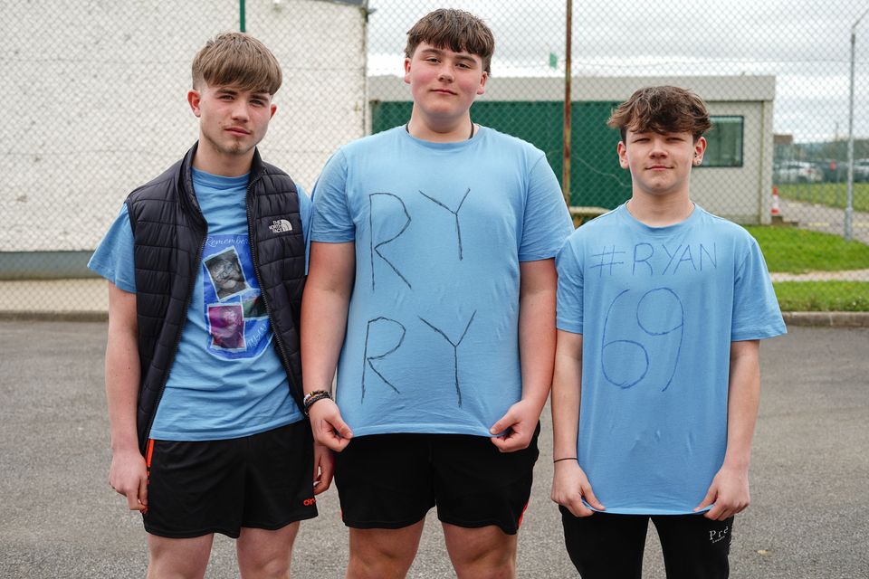 Jack O’Hallaran, Calum Hussey and Max Fitzgerald at the Run4Ryan memorial 5k run at Causeway Comprehensive School on Tuesday in memory of Ryan Gaynor who sadly passed away in 2023. Photo by Mark O’Sullivan.