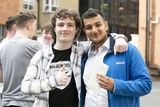 thumbnail: CUS Students Dylan Martin from Donabate and Ameen Rashed from Drogheda celebrate their Leaving Cert results in Dublin's city centre. Photo: Gareth Chaney/ Collins Photos