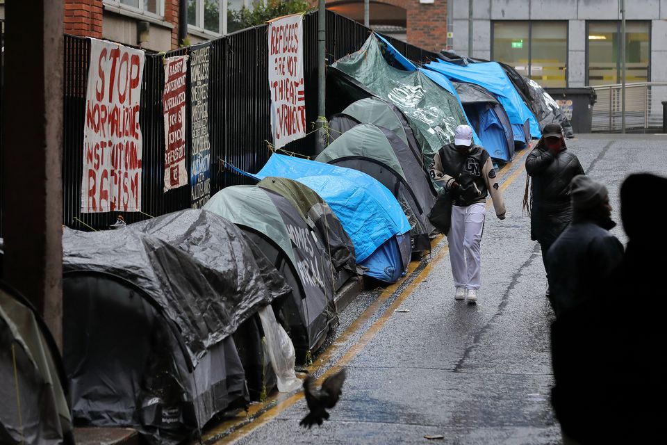The tents outside the International Protection Office in Dublin's Mount Street were eventually removed. Photo: Frank McGrath
