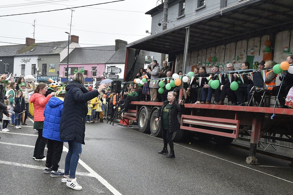 Saoirse on Stage performing in front of the grandstand during the St Patrick's Day parade in Gorey. Pic: Jim Campbell