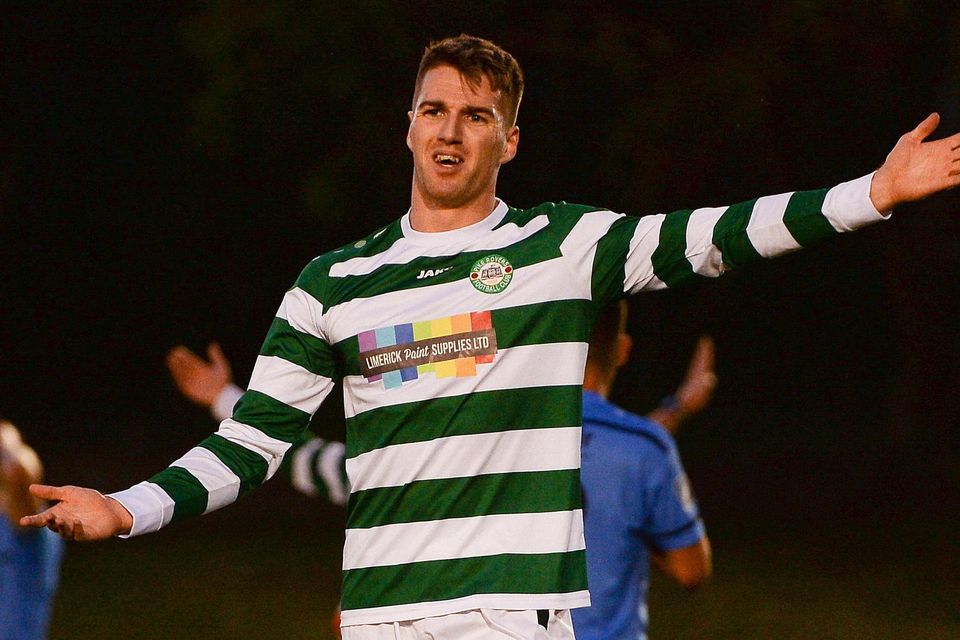 Kerry FC player Jonathan Hanafin reacts during the 2018 Irish Daily Mail FAI Cup First Round match while playing for Pike Rovers against UCD at The UCD Bowl, in Dublin. Photo by Sportsfile