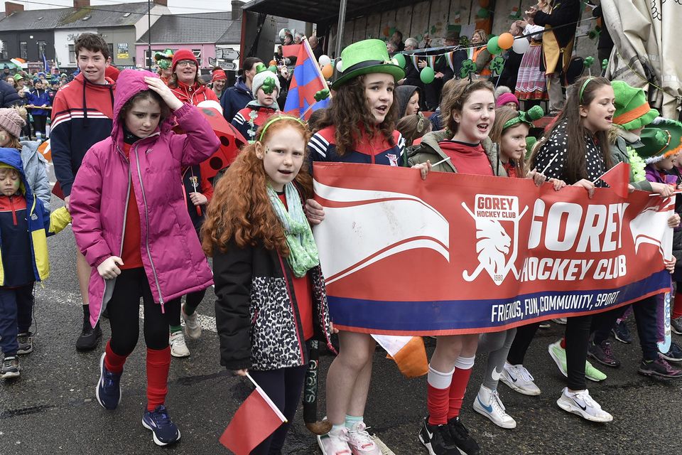 Gorey Hockey Club in the St Patrick's Day parade in Gorey. Pic: Jim Campbell