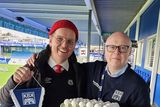 thumbnail: A Kristiansund BK official holds eggs given out by the Bryne FK soccer club to the best player in a match, at Nordmore Stadium in Kristiansund, Norway