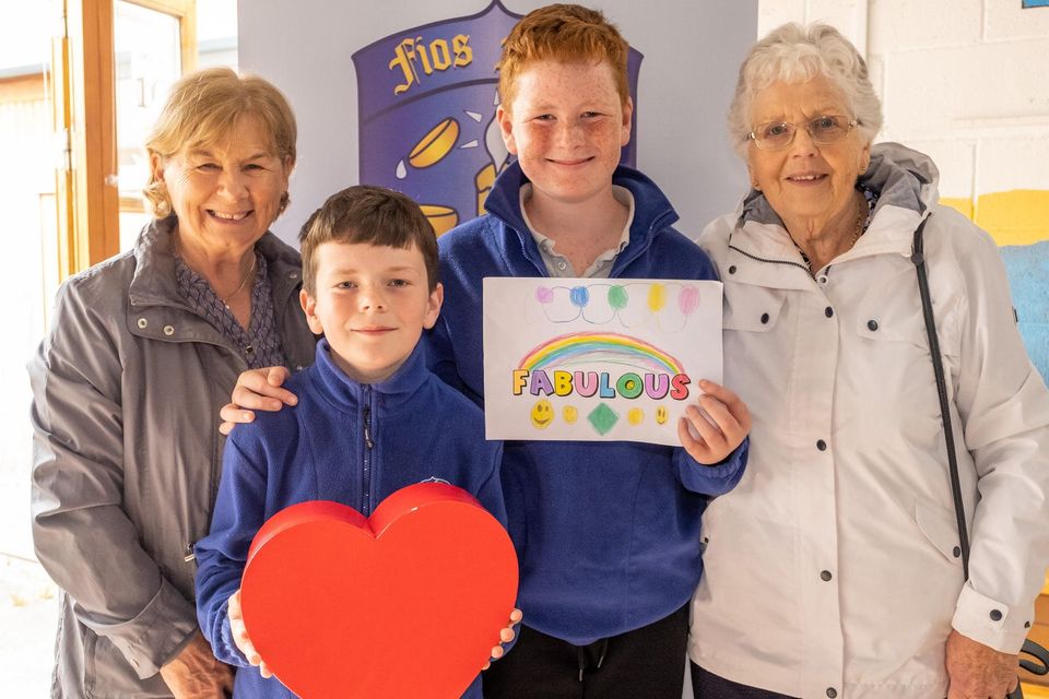 Grandparents Day At St Cronan's BNS Bray. James and Jack Moran with nanna Máire O'Neill and granny Mary Moran