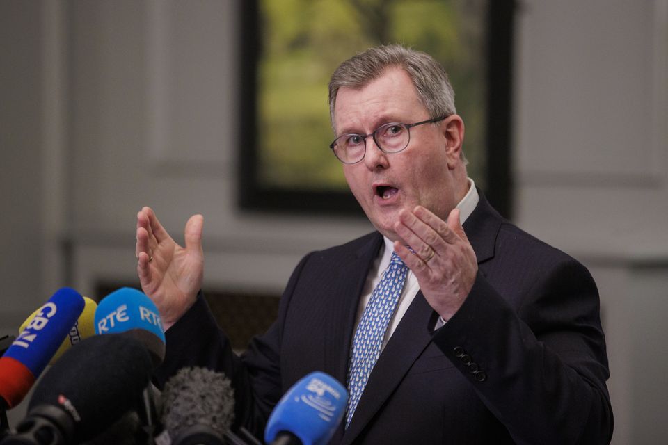 DUP leader Sir Jeffery Donaldson MP during the press conference (Liam McBurney/PA Wire)