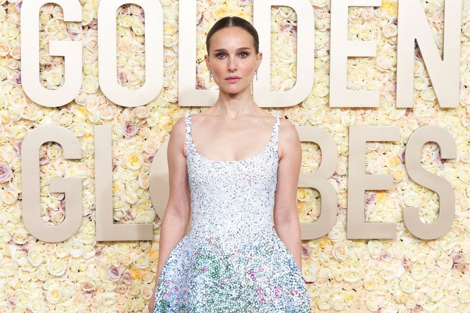 Natalie Portman arrives at the 81st Golden Globe Awards on Sunday, Jan. 7, 2024, at the Beverly Hilton in Beverly Hills, Calif. (Photo by Jordan Strauss/Invision/AP)