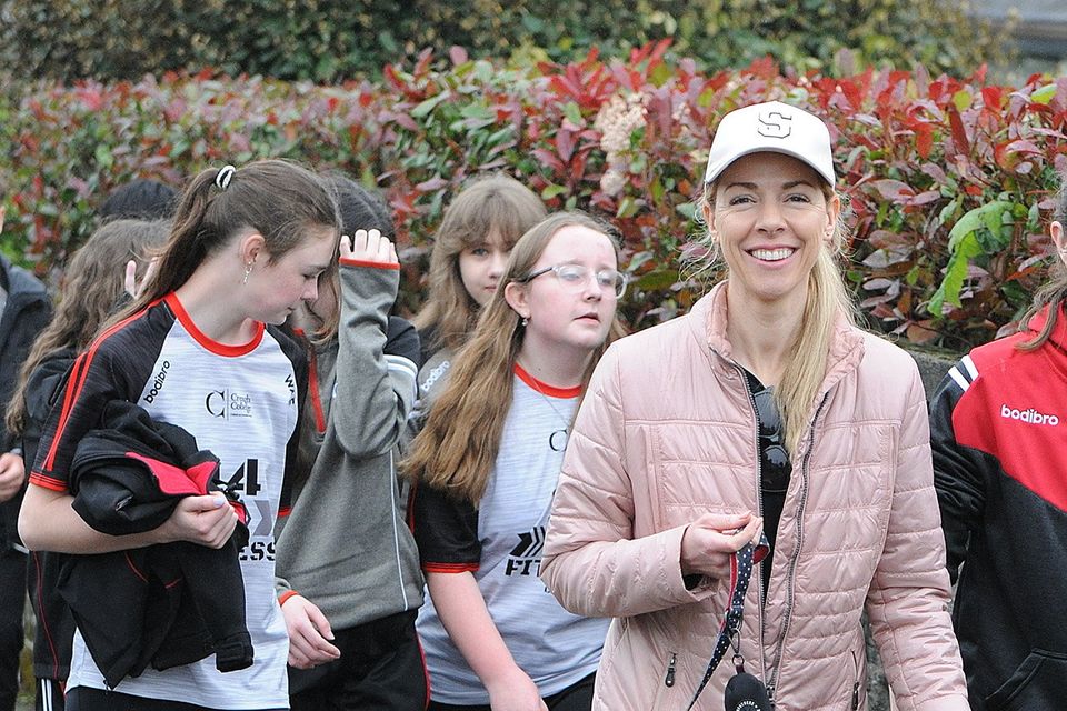 Sarah Donovan and Bailey enjoying the Creagh College 5km Walk in aid of the school's musical and Students Council on Monday. Pic: Jim Campbell