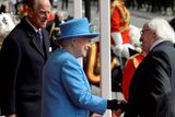 thumbnail: President Higgins is greeted by Queen Elizabeth and Prince Philip outside Windsor Castle