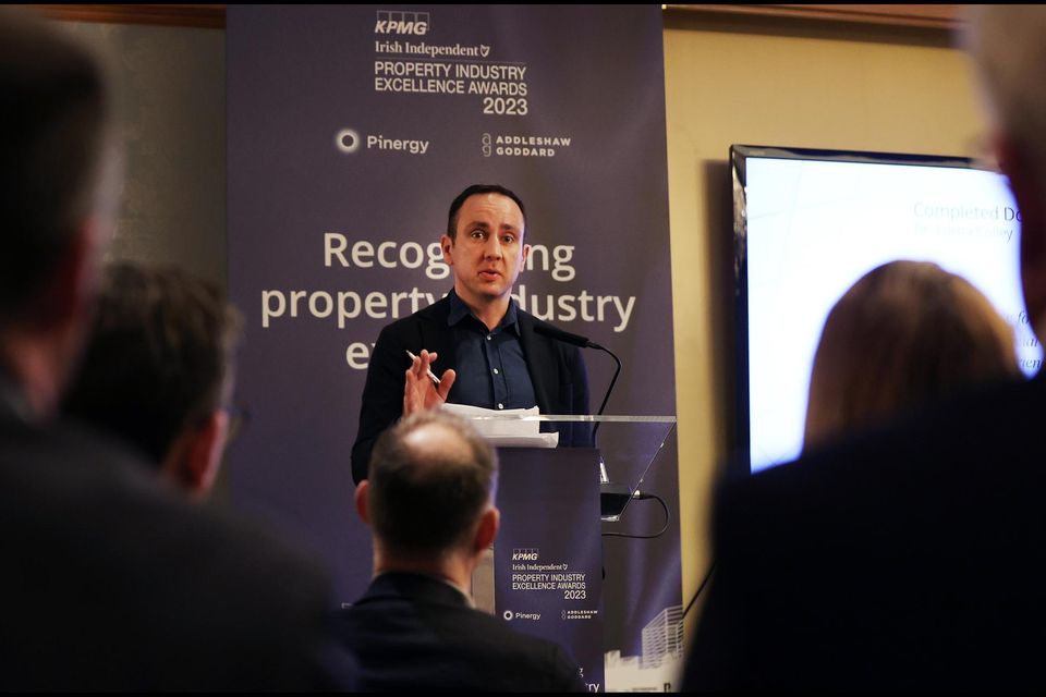 Dr Frank Harrington from TU Dublin speaking at the launch of the Property Industry Excellence Awards. Photo: Steve Humphreys