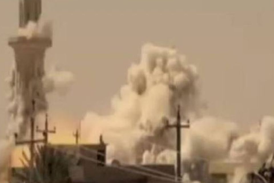 Footage of a mosque being blown up in a US anti-ISIS video (Photo: YouTube)