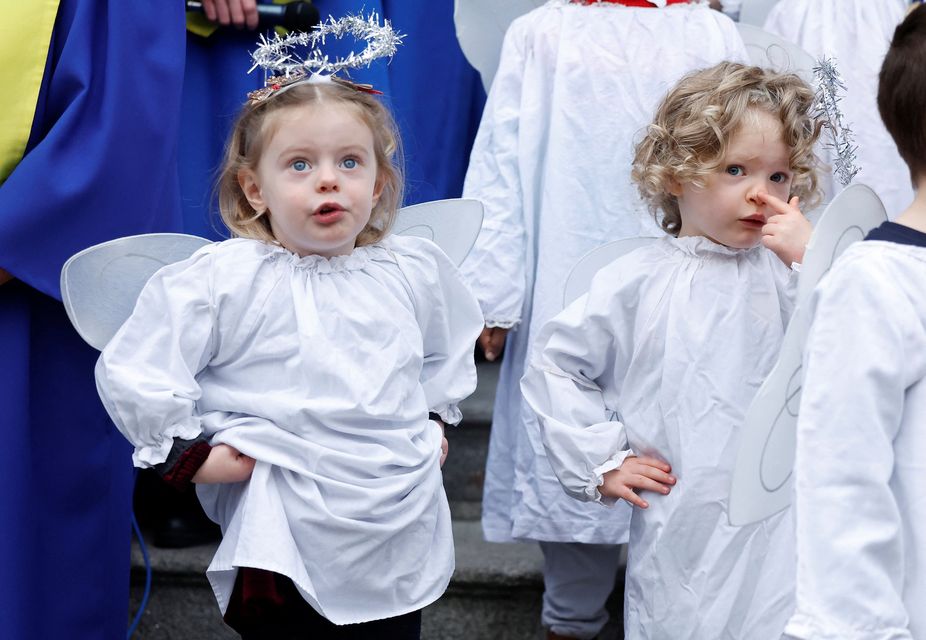 Children from St Joseph's nursery choir at the launch of the live animal crib, in Dublin. Pic: REUTERS/Clodagh Kilcoyne