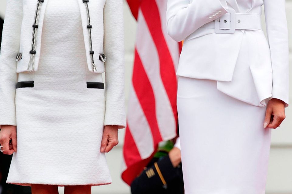 First Lady Brigitte Macron Wears Louis Vuitton in Brussels to Meet Melania  Trump