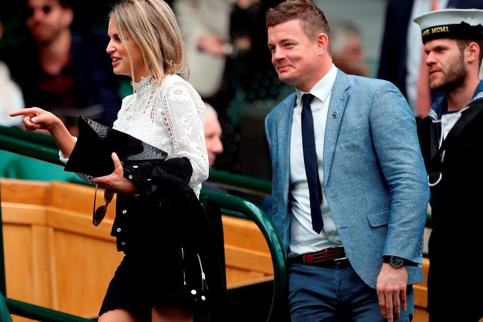 Brian O'Driscoll and Amy Huberman in the royal box on day Six of the Wimbledon Championships