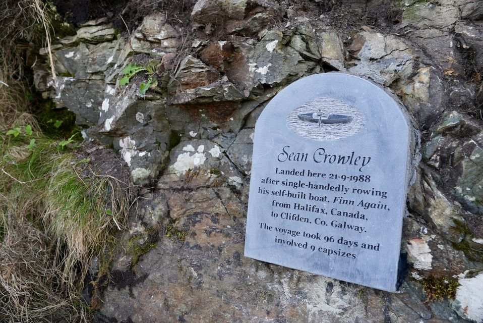 The plaque in Clifden for rower Sean Crowley. Photo: Barry Ryan