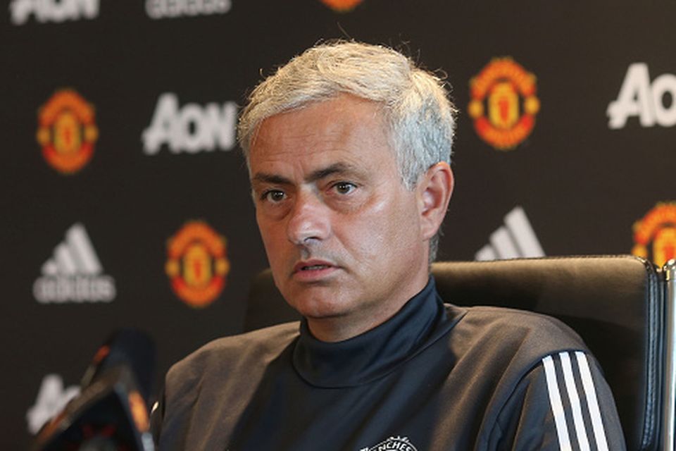 Manager Jose Mourinho of Manchester United speaks during a press conference at Aon Training Complex on August 18, 2017 in Manchester, England.  (Photo by John Peters/Man Utd via Getty Images)