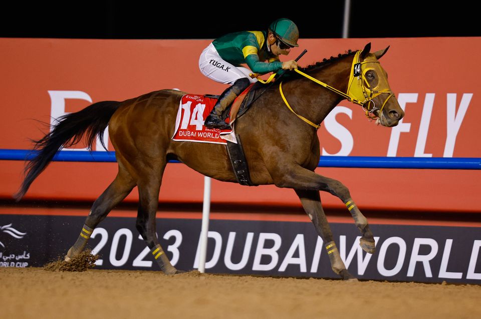 Yuga Kawada riding Ushba Tesoro to win the Dubai World Cup