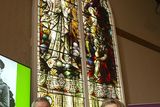 thumbnail: Matt Wheeler (General manager, Johnstown Castle), Claire McGrath (Chairperson Irish Heritage Trust) and Avril Doyle pictured during the unveiling of the restored Rathaspeck Church stained glass window in Johnstown Castle on Thursday. Pic: Jim Campbell