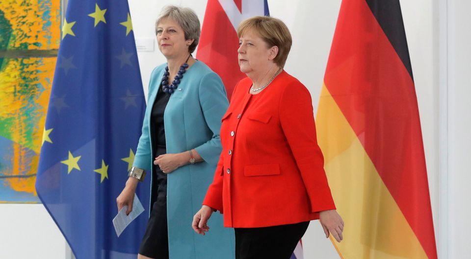 British Prime Minister Theresa May and German Chancellor Angela Merkel at a meeting in Berlin  Photo: AP