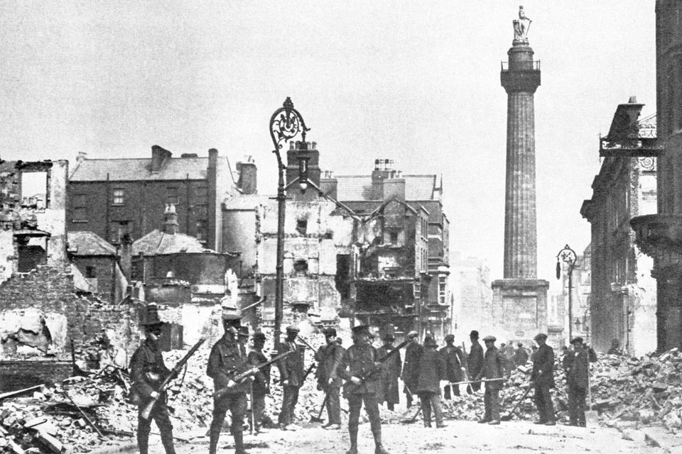 File photo dated 25/04/1916 of the scene from O'Connell Street in Dublin, during the Easter Rising as a trove of  rarely-seen photographs lays bare the utter carnage wreaked on Dublin during the tumultuous Easter Rising 100 years ago this weekend. Photo: PA/PA Wire
