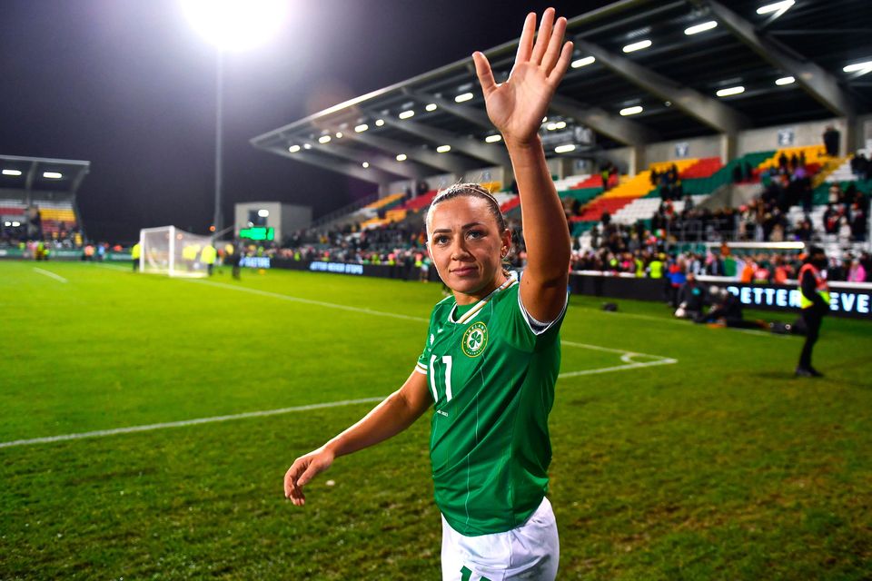 Ireland's Katie McCabe after their side's victory over Hungary in Tallaght Stadium on Friday night. Photo: Sportsfile
