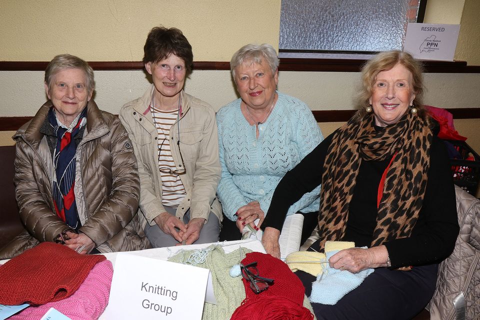 Ursula Cousins, May McCleane, Clare Brennan and Evelyn Mullrennan (Bunclody Knitting Group) at the Meet your Neighbours Event in St Aidan's Hall, Bunclody.