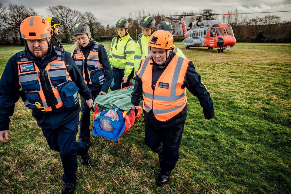 A severely injured civilian was airlifted by Limerick Civil Defence from the Irish Coast Guard Helicopter as the Largest ever immersive simulation thrusts UL students into emergency situation. Photo: Brian Arthur