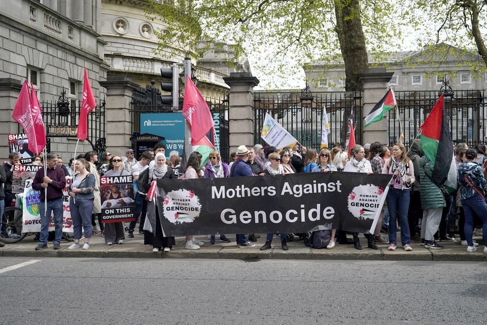 Protesters demonstrated outside Leinster House in Dublin calling on Israel not to invade Rafah (Niall Carson/PA)