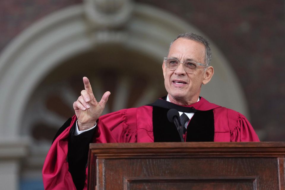 Actor Tom Hanks delivers a commencement address at Harvard University (Steven Senne/AP)