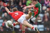 thumbnail: 29 March 2015; Michael Shields, Cork, dives to block the shot from Mayo's Danny Kirby. Allianz Football League, Division 1, Round 6, Cork v Mayo. P?irc U? Rinn, Cork. Picture credit: Matt Browne / SPORTSFILE