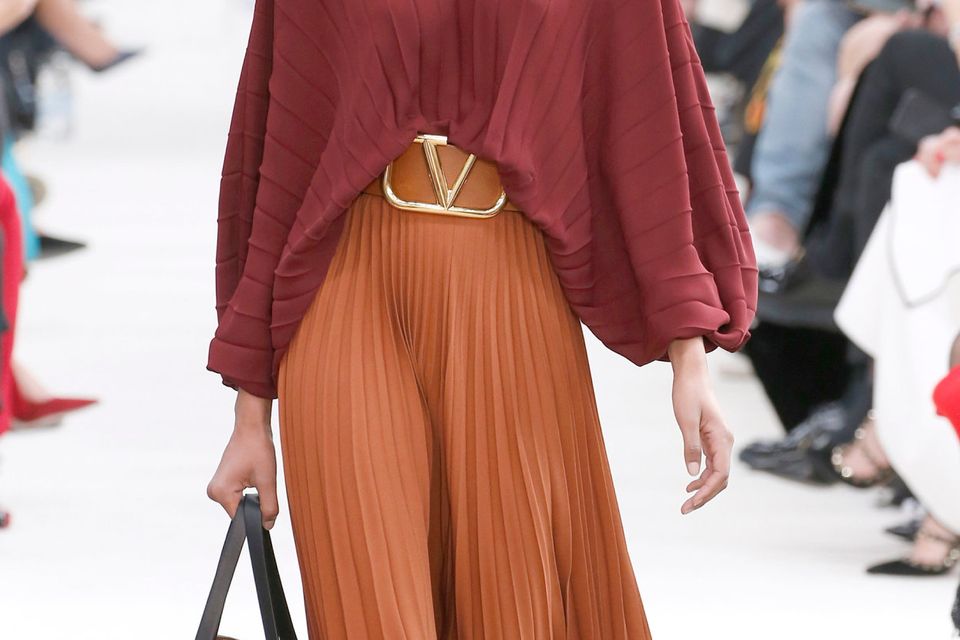 Valentino long-sleeved top, €2,200, pleated skirt €1,980