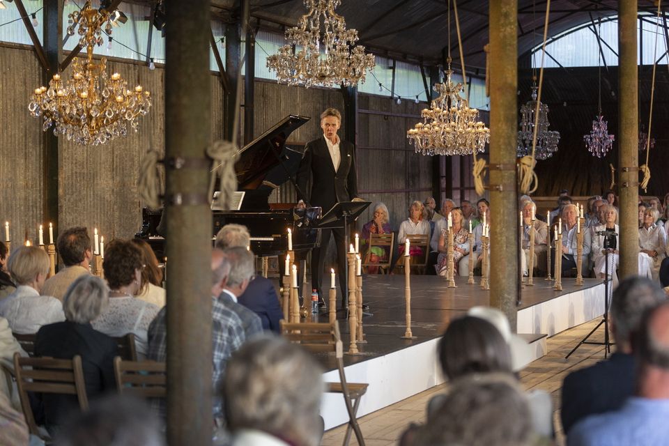 Acclaimed English Tenor Ian Bostridge and pianist Saskia Giorgini performing in the concert at the beautiful Dromore Yard, Aglish, County Waterford, as part of the Blackwater Valley Opera festival. Highlights of the festival last year include Verdi’s Macbeth with the Irish Baroque Orchestra at Lismore Castle. See blackwatervalleyopera.ie. Photo by John D Kelly