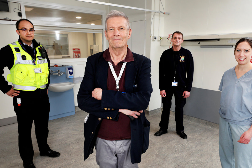 Prof. Jack Lambert, Professor of Medicine and Infectious Diseases at the Mater, Rotunda and UCD (centre) with from left, Zachary, Security Manager, Ken A. Byrne, Porter and Róisin McCourt Acting CNM2 (Clinical Nurse Manager) Staff Development Facilitator at the Mater Hospital. Photo by Steve Humphreys