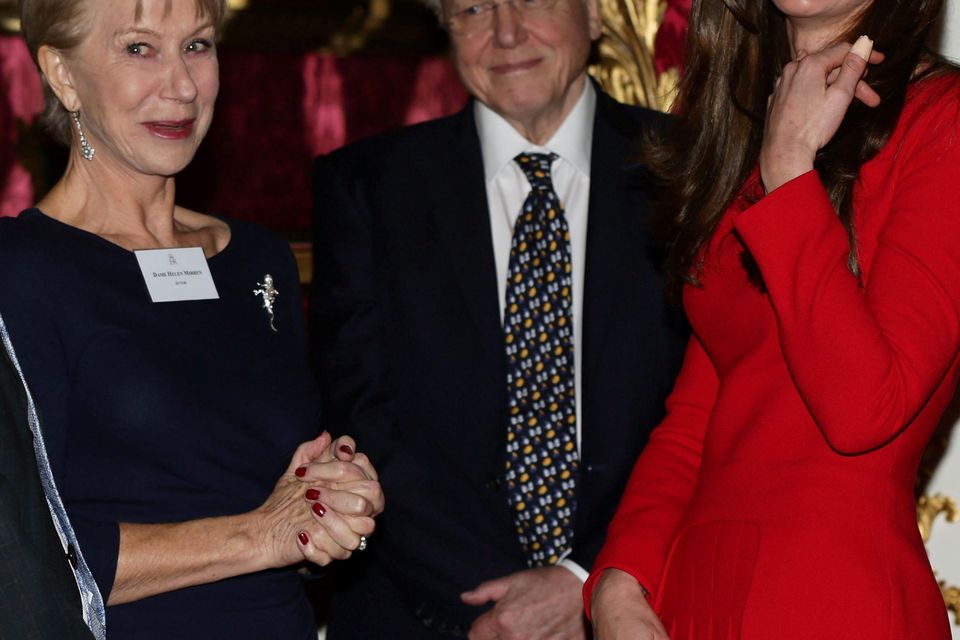 The Duchess of Cambridge meeting Dame Helen Mirren wearing - who else? - Alexander McQueen
